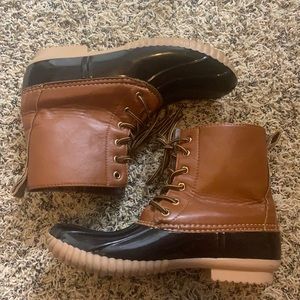 Like Sperry Duck Rain Boots Black/Blue/Tan/Yellow